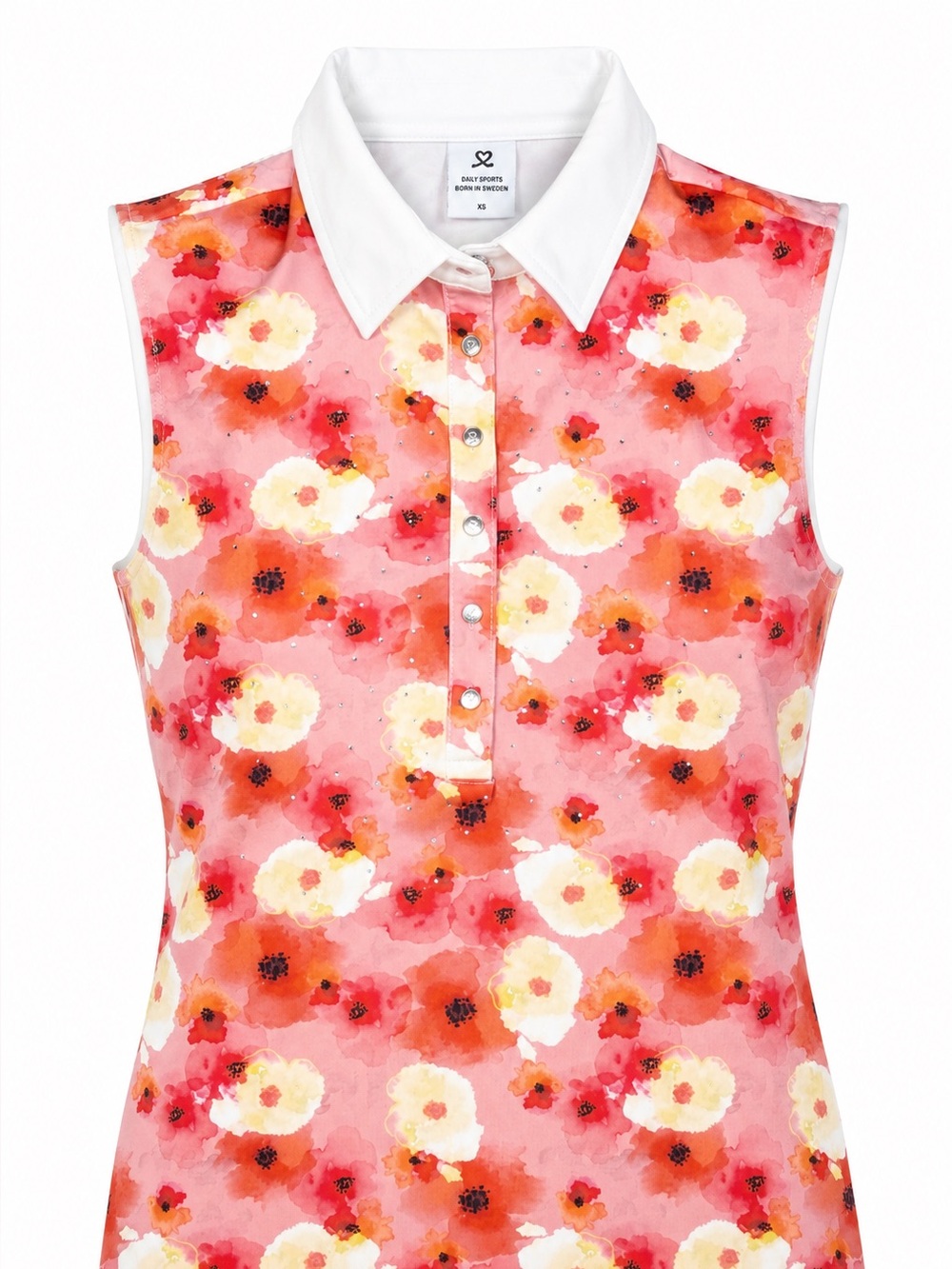 DAILY SPORTS Womens Pink & Yellow Sleeveless Golf Polo Floral & Rhinestone - XS